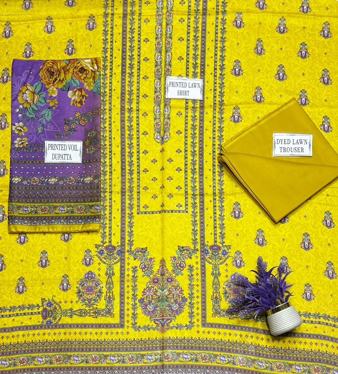 Golden Printed Lawn 3-Piece Suit Set