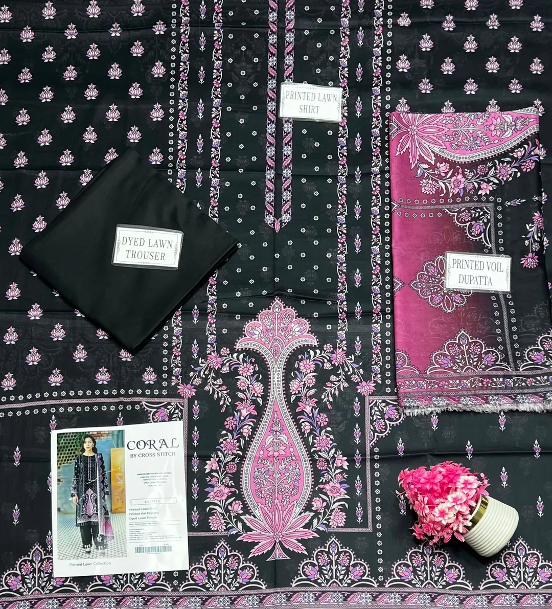 Black Printed Lawn 3Pcs Women Suit Set
