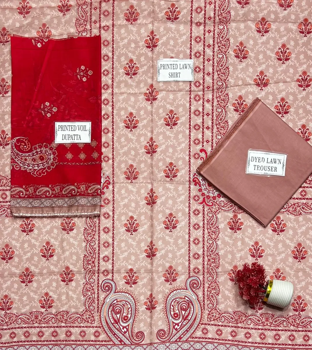 Peach Printed Lawn 3Pcs Set for Women