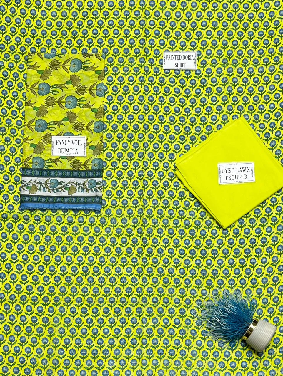 Yellow Printed 3-Piece Lawn Suit Set