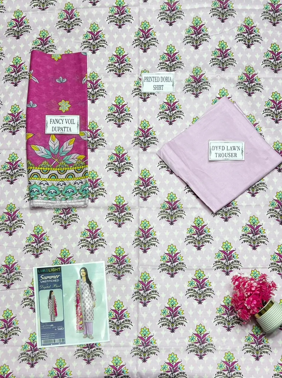 Pink Printed 3-Piece Lawn Suit with Dupatta for Women