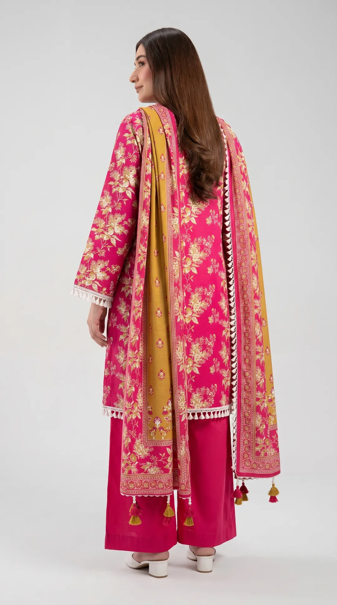 Pink Printed 3-Piece Lawn Suit for Women with Dupatta