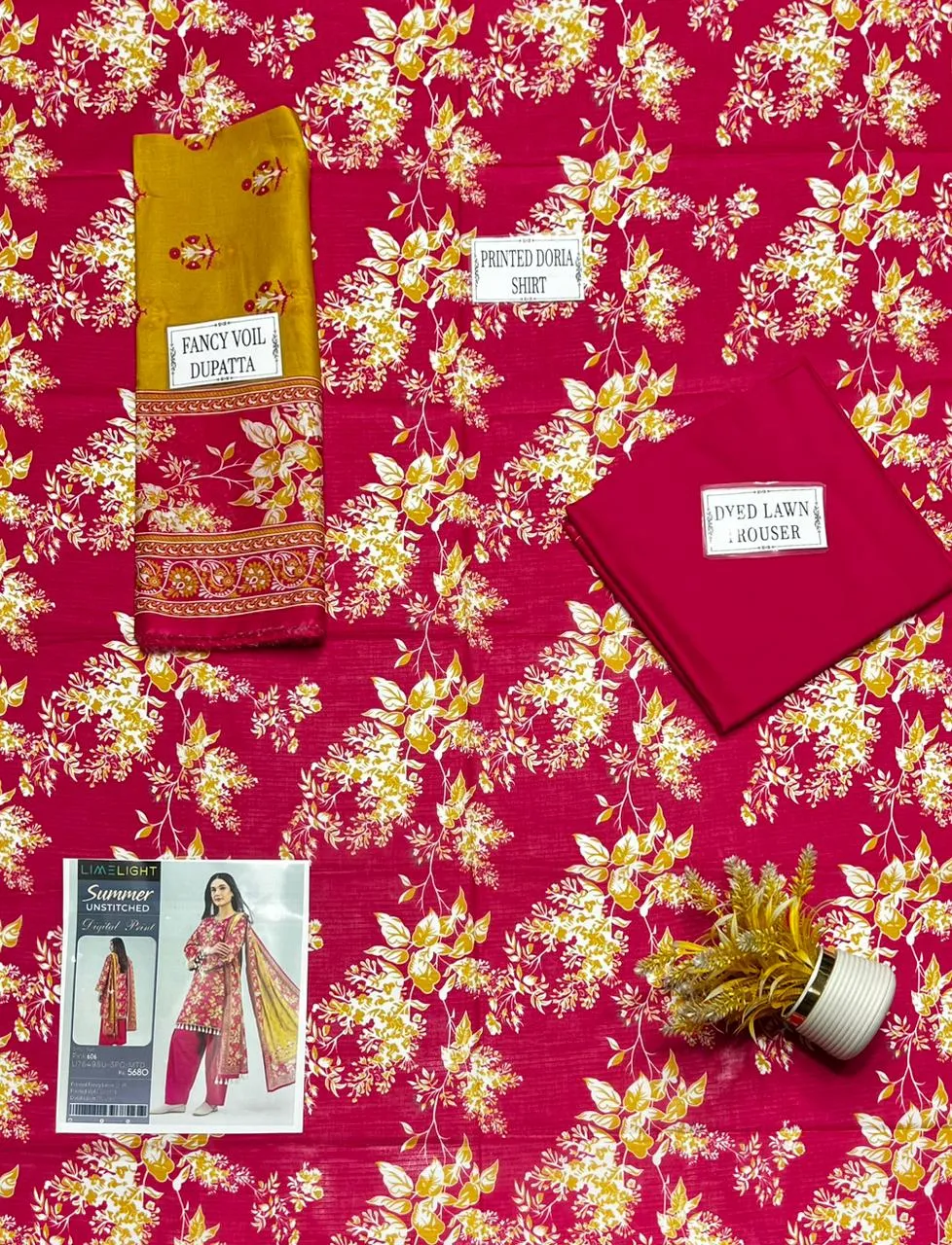 Pink Printed 3-Piece Lawn Suit for Women with Dupatta
