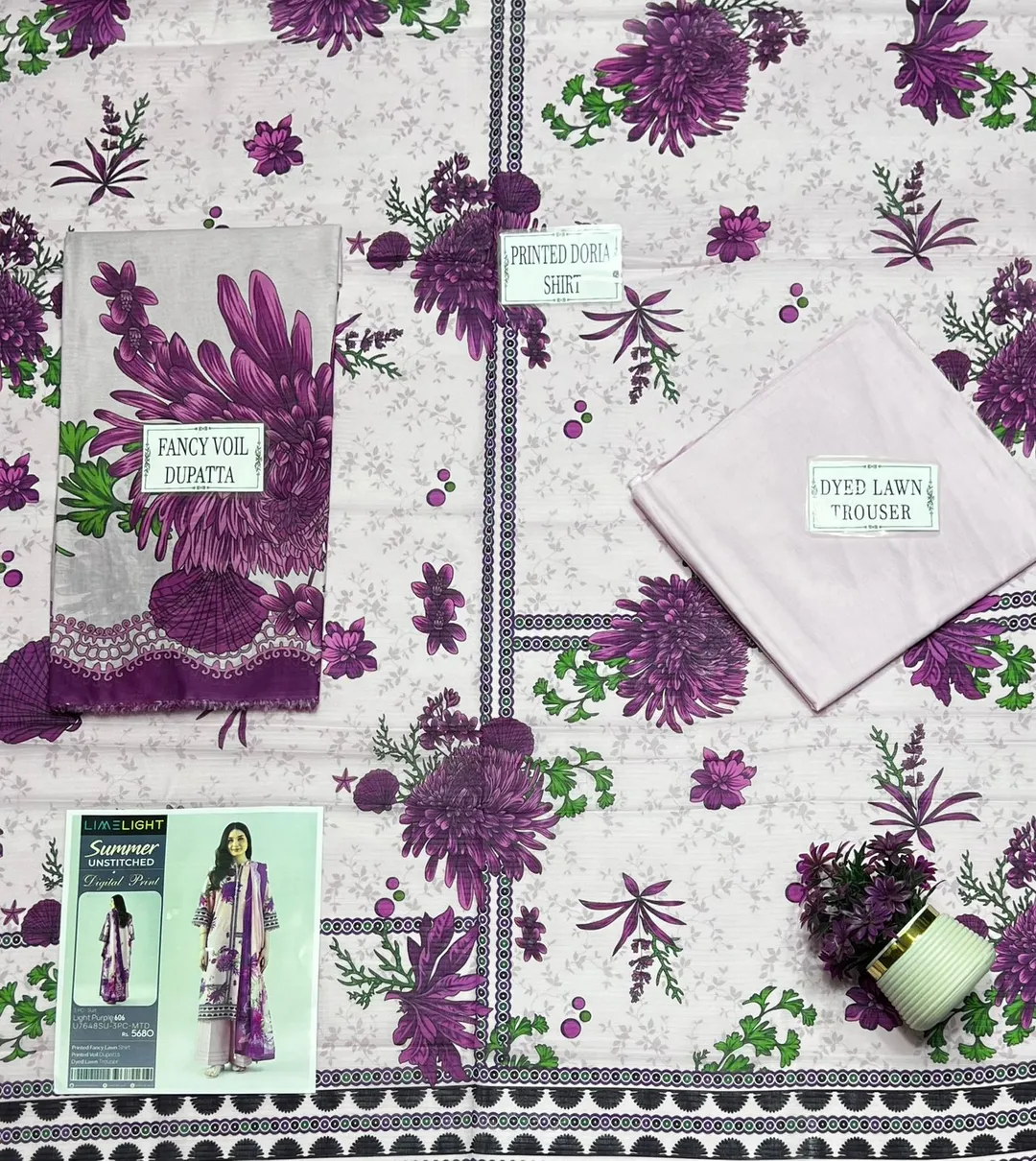 Purple Printed 3-Piece Lawn Suit for Women
