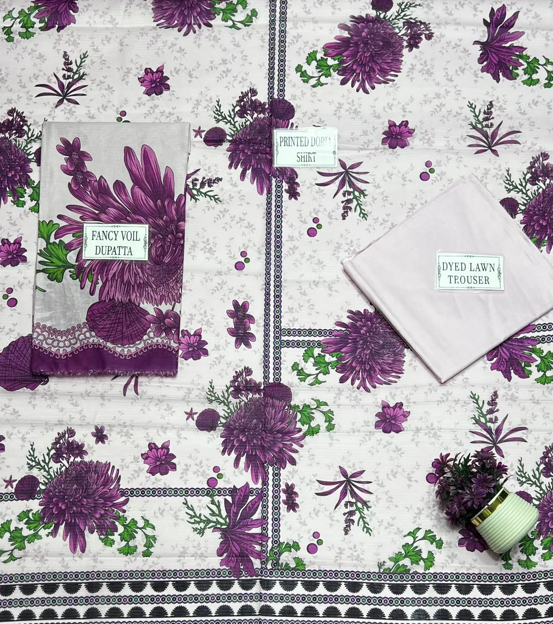 Purple Printed 3-Piece Lawn Suit for Women