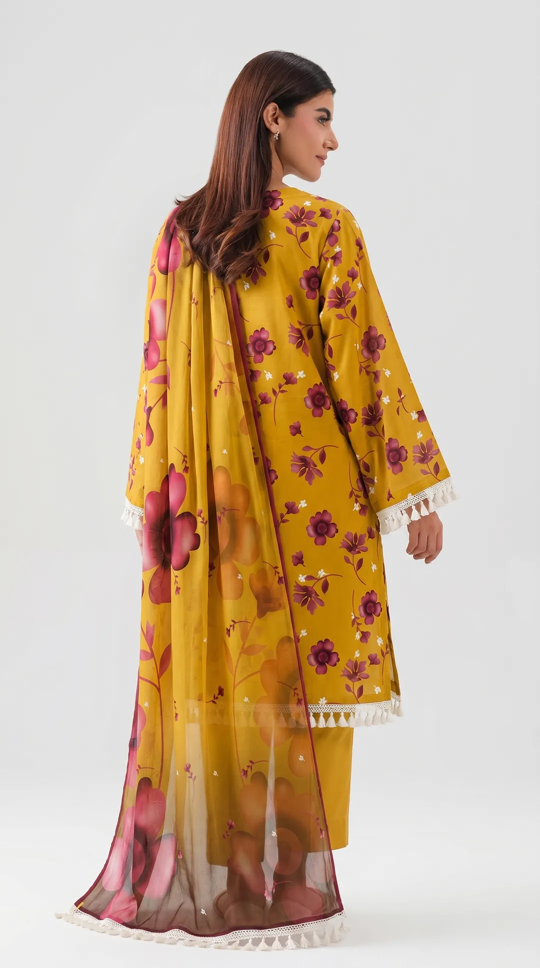 Yellow Printed 3-Piece Lawn Suit Set for Women