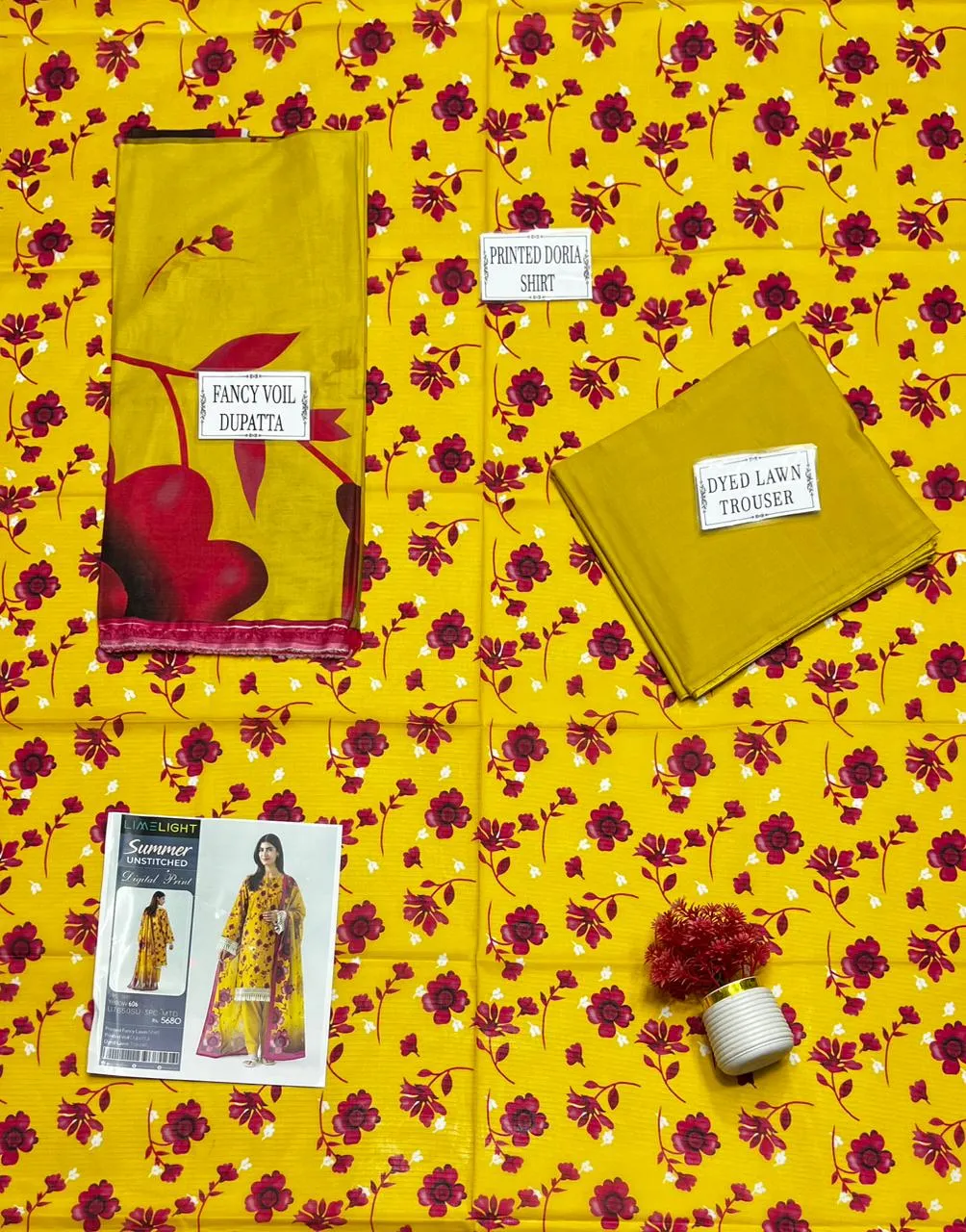 Yellow Printed 3-Piece Lawn Suit Set for Women