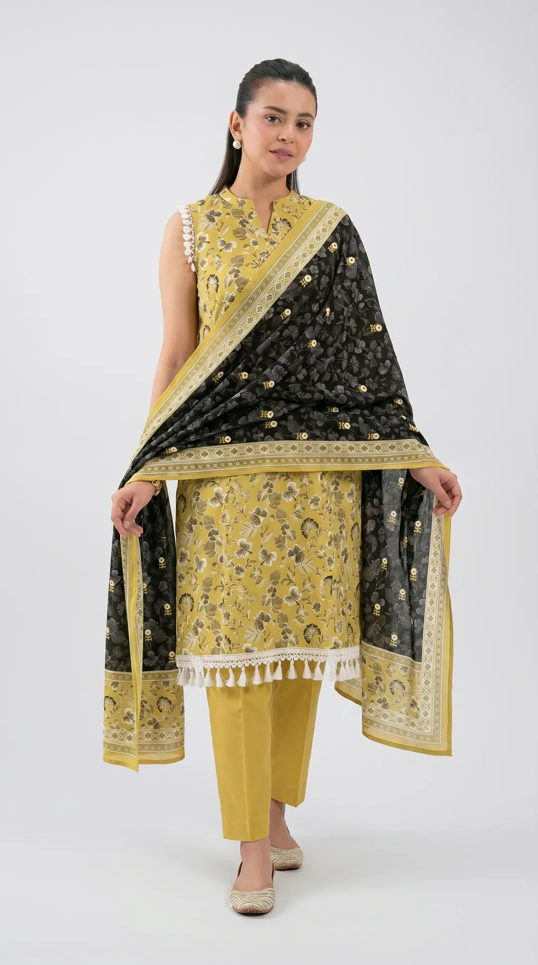Golden Printed 3-Piece Lawn Suit for Women