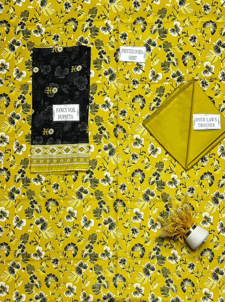 Golden Printed 3-Piece Lawn Suit for Women