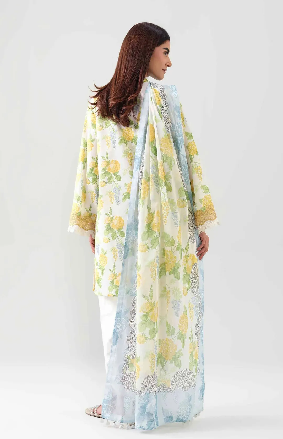 Off White Printed 3 Pcs Lawn Suit Set for Women