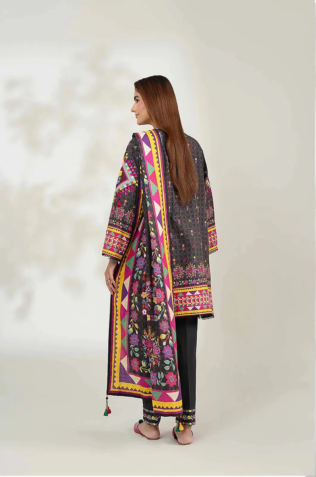 Women's Printed Dobby Lawn 3Pcs Black Kurta Set