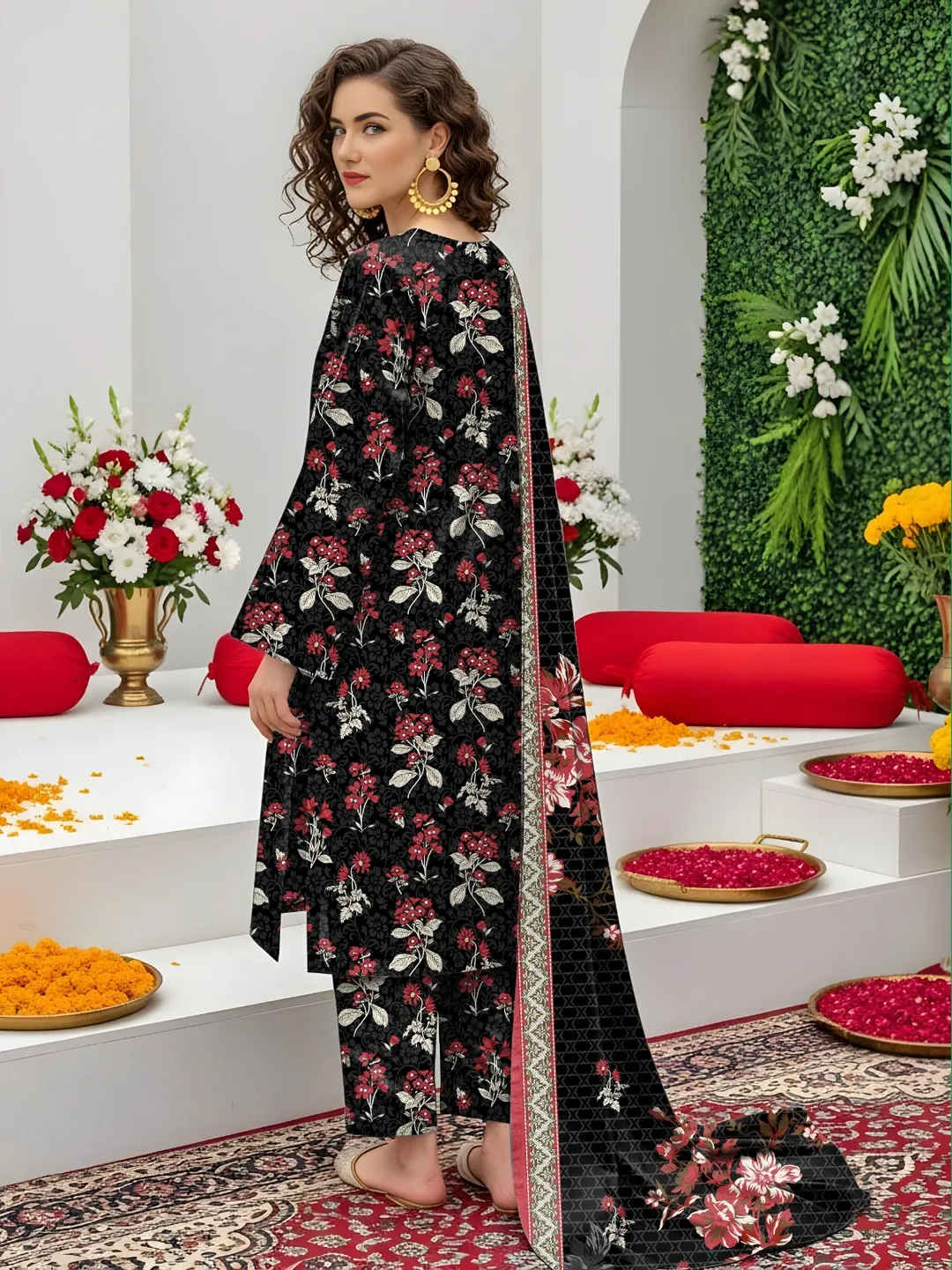 Women's 3-Piece Printed Lawn Suit Black