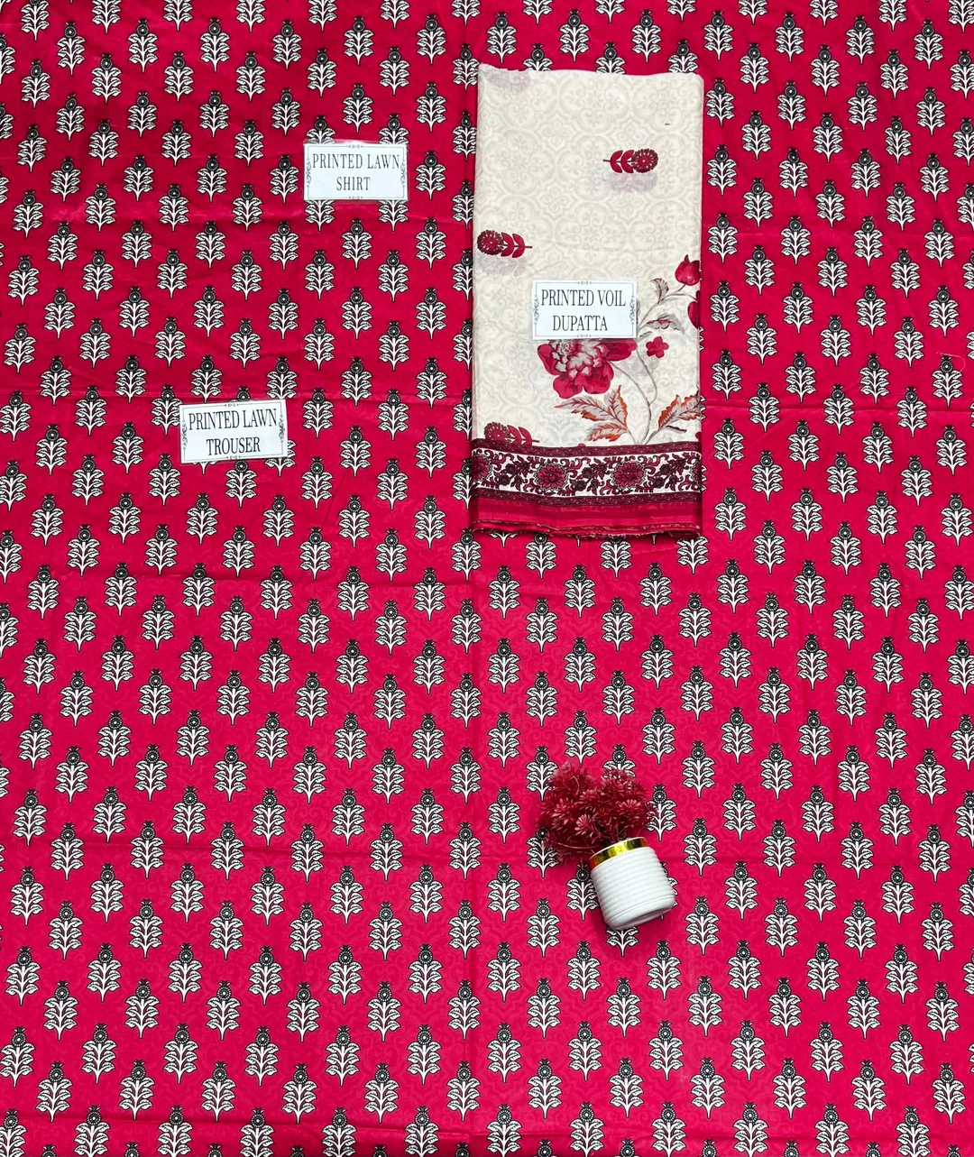 Women's 3-Piece Printed Lawn Suit Red