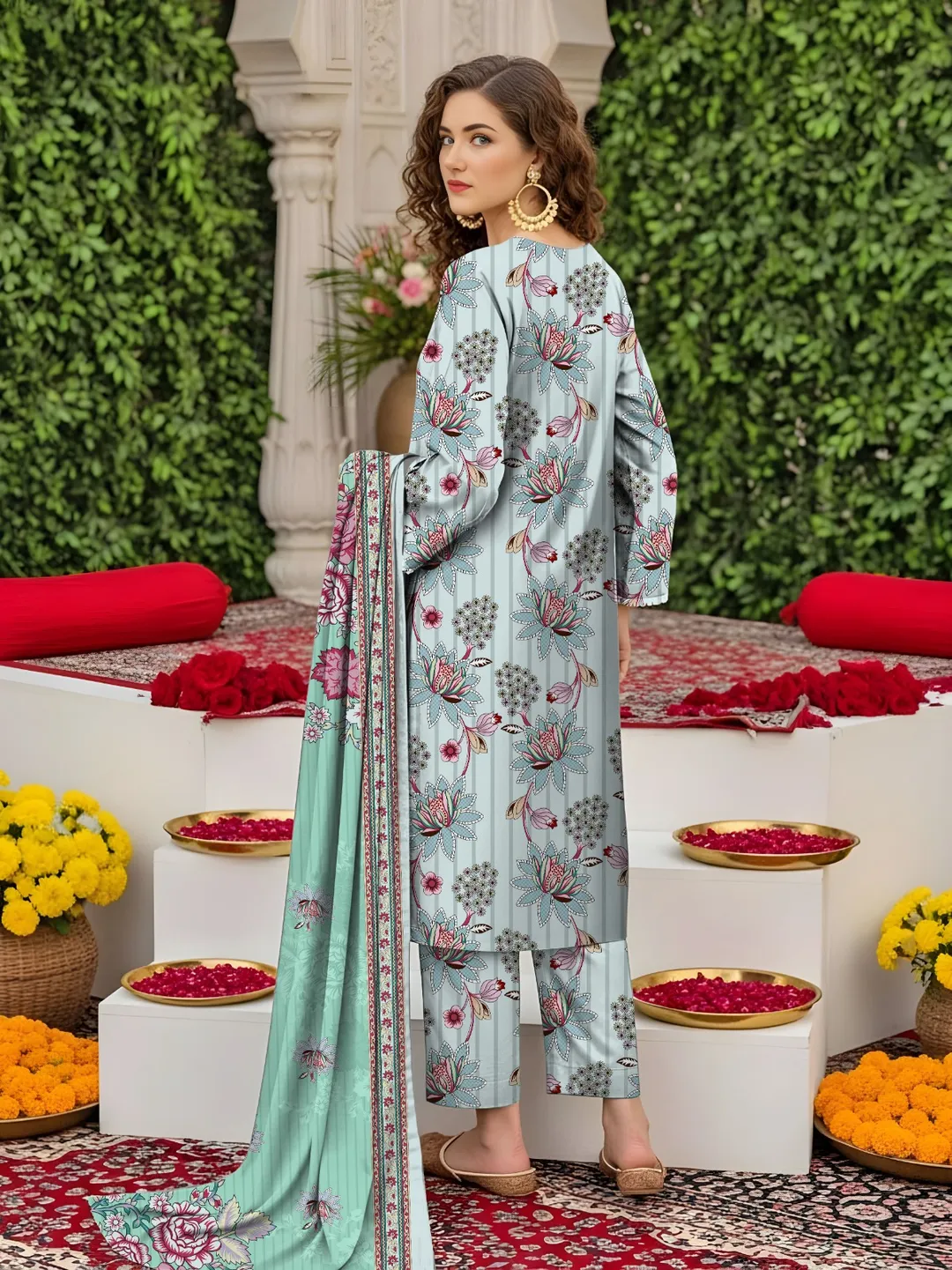 Women's 3-Piece Printed Lawn Suit Off White