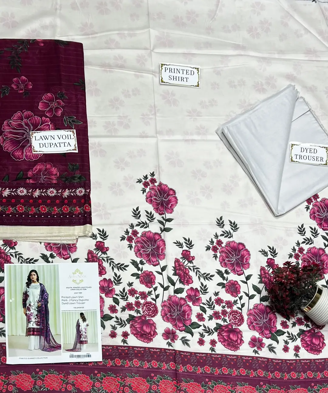 3 Pcs Women's Unstitched Printed Suit