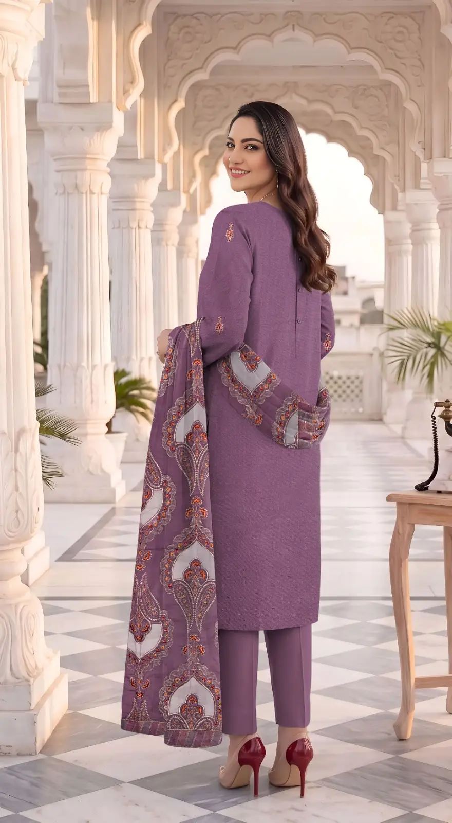 3 Pcs Women's Unstitched Plain Suit