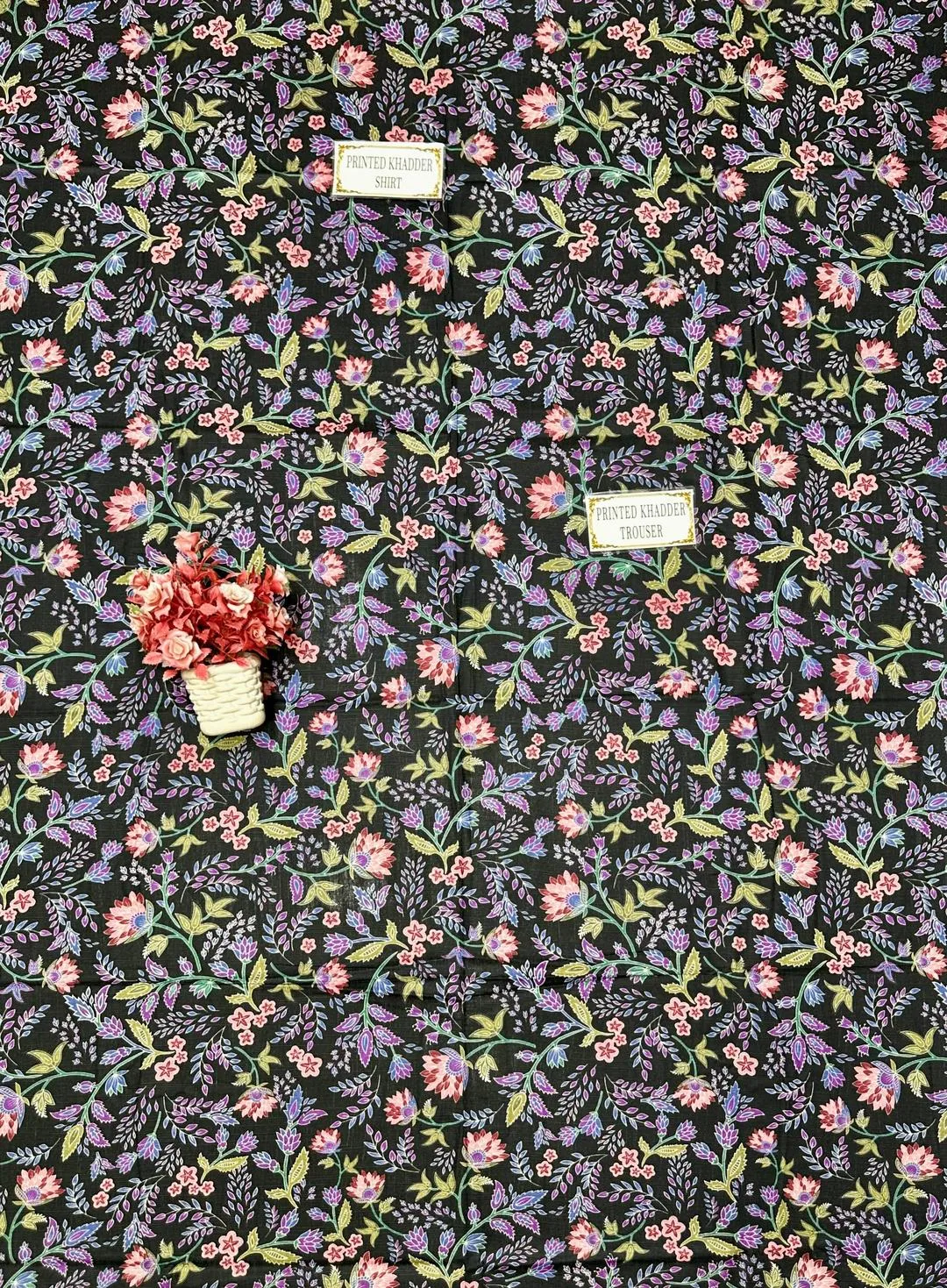 Black Floral Printed 2-Piece Khaddar Suit for Women
