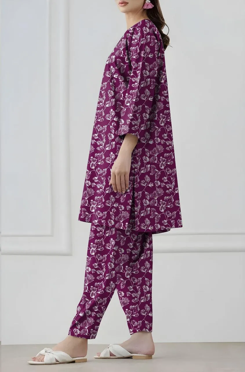 Purple Floral Khaddar 2-Piece Suit for Women