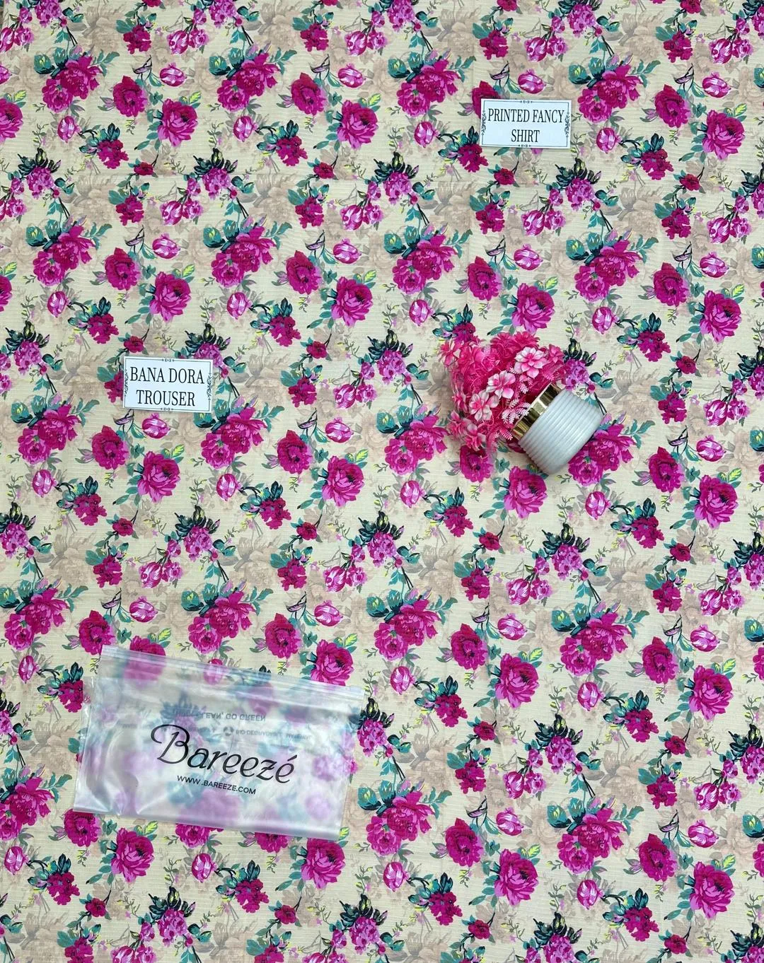 Unstitched Printed Suit Dobby Lawn Floral Pink Off-White