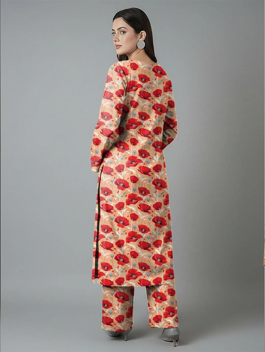 Women Unstitched Printed Suit Yellow Red Poppy Dobby Lawn