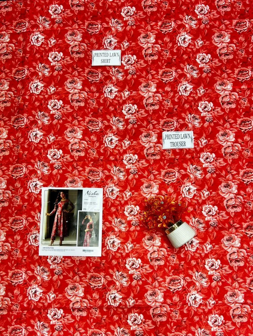Pakistani Printed Long Sleeve Gown Dress Red Floral