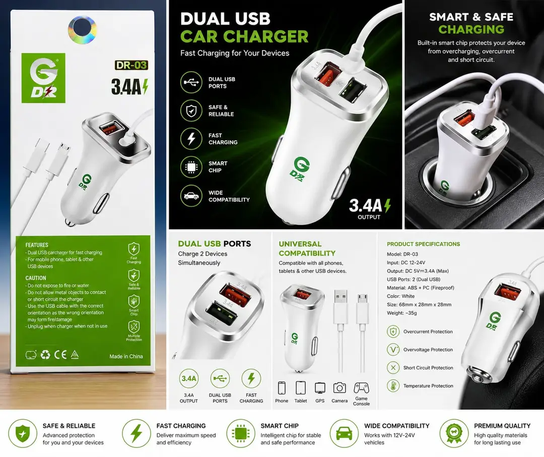 3 in 1 Car Charging Adapter 1