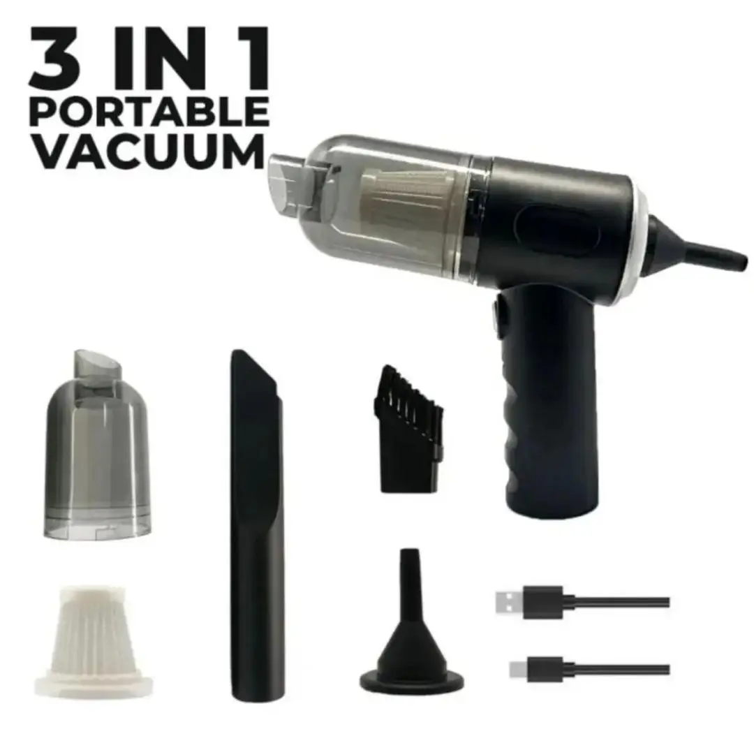 Portable 3-in-1 Vacuum 120W Rechargeable Black| 3 In 1 Portable Car Vacuum Cleaner