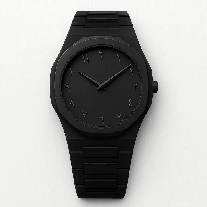 Black Arabic Aura Chain Watch for Men – Luxury Analogue Watch, Elegant Black Design, Comfortable Fit for Daily Wear