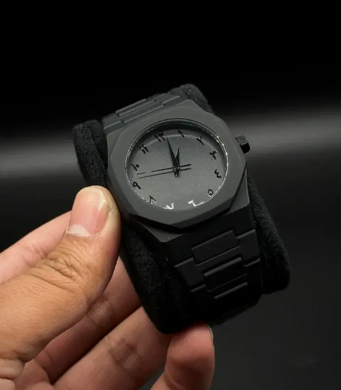 Black Arabic Aura Chain Watch for Men – Luxury Analogue Watch, Elegant Black Design, Comfortable Fit for Daily Wear