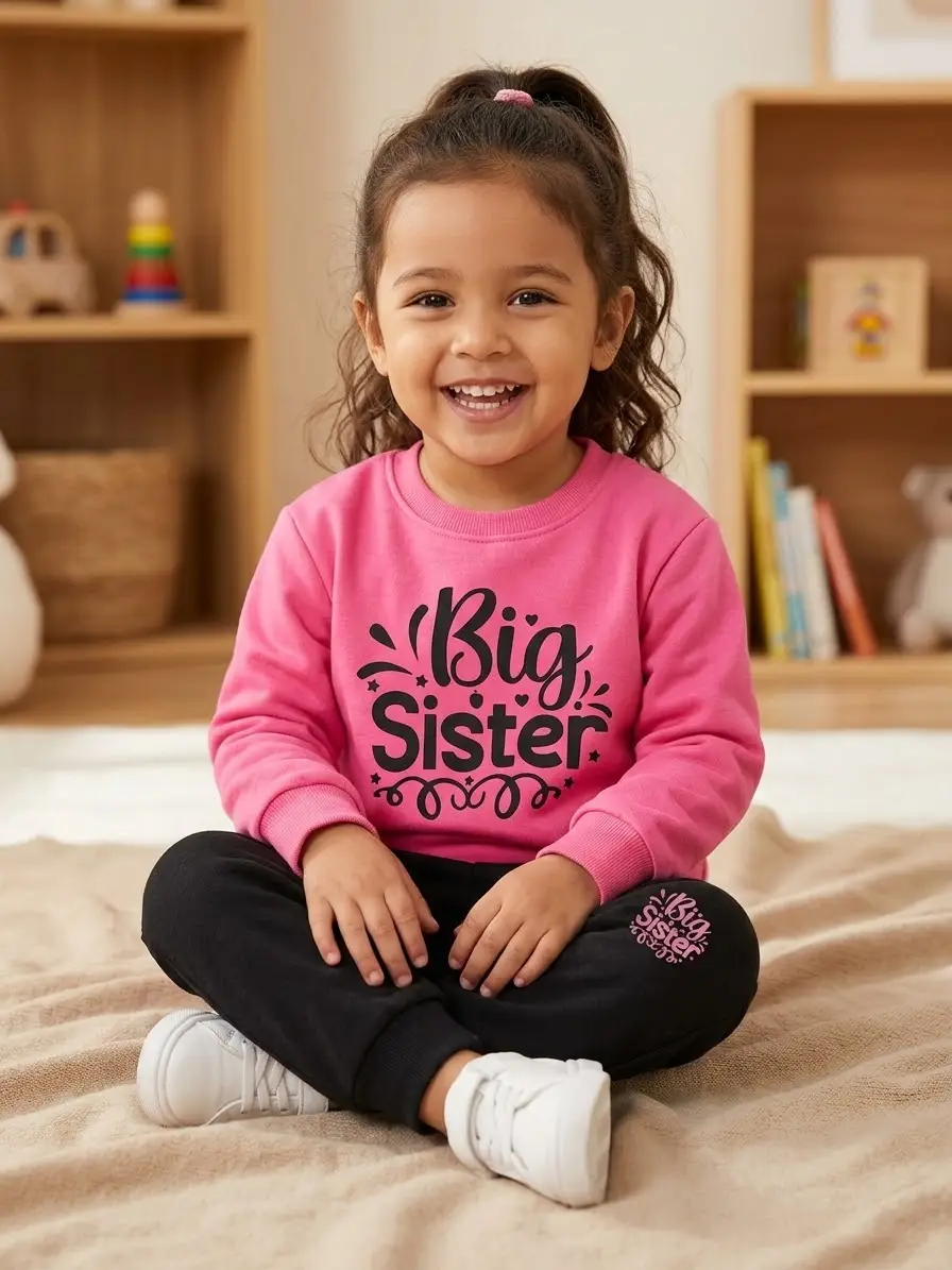2 Pcs Girl's Fleece Printed Shirt And Trouser Suit