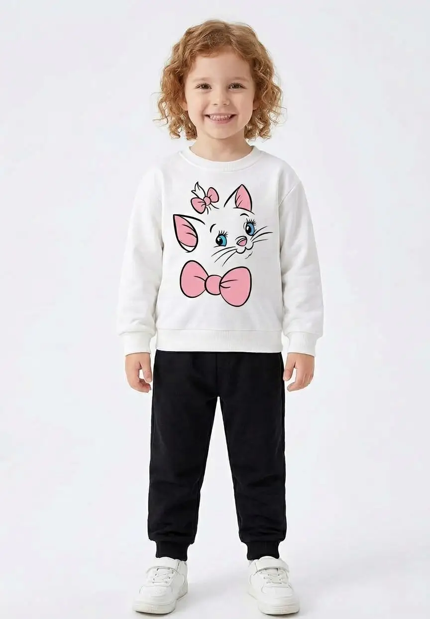 2 Pcs Girl's Fleece Printed Shirt And Trouser Suit