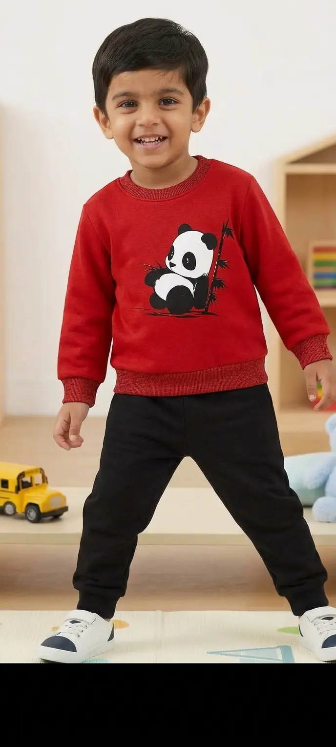 2 Pcs Girl's Fleece Printed Shirt And Trouser Suit