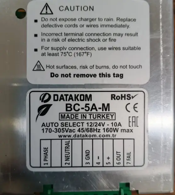 DATAKOM BC-5A-M Automatic Battery Charger