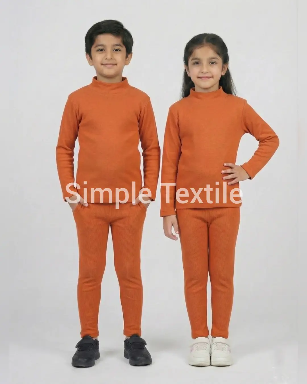 2 Pcs Girl's Stitched Fleece Plain Night Suit
