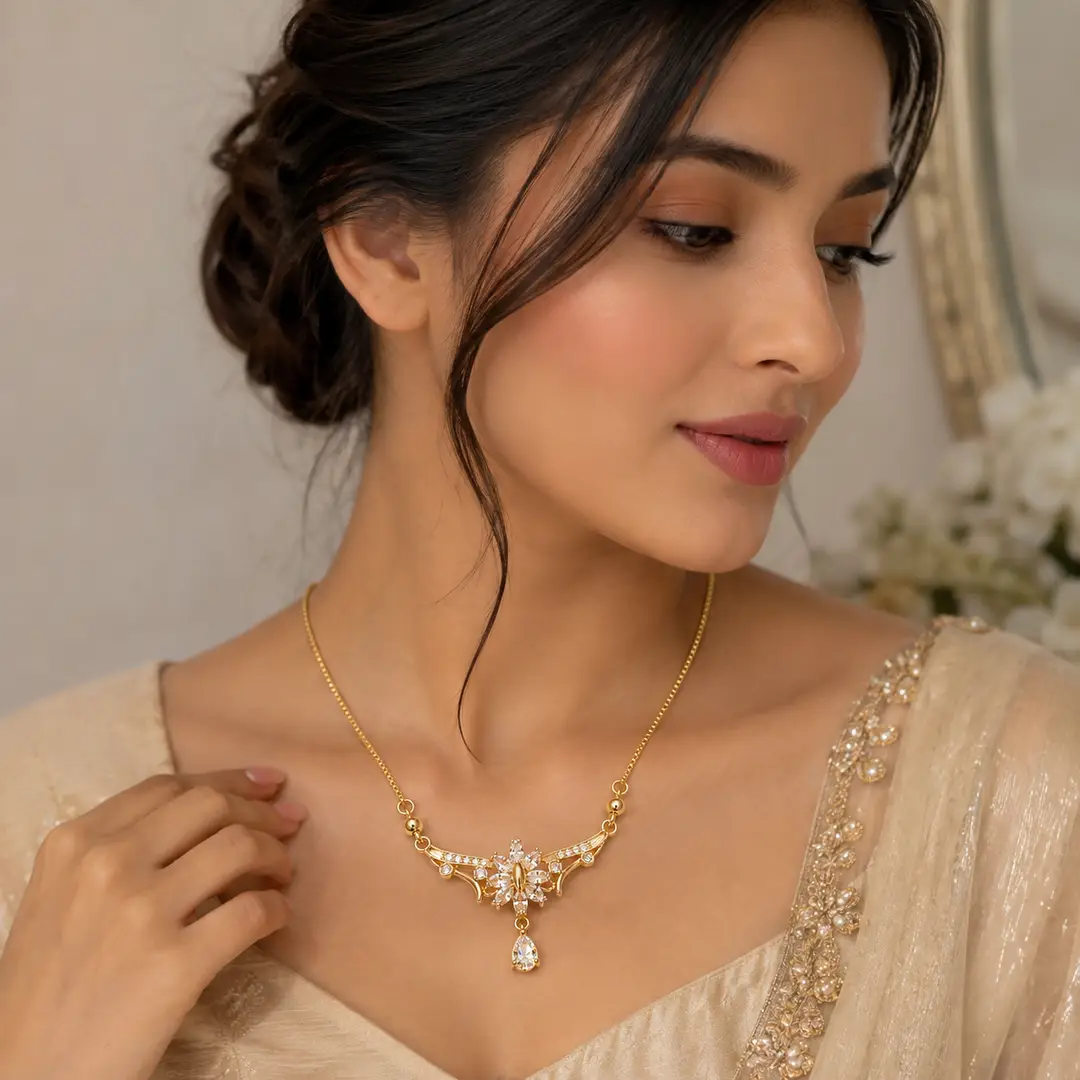 Butterfly Design Rose Gold Plated Artificial Stones Necklace