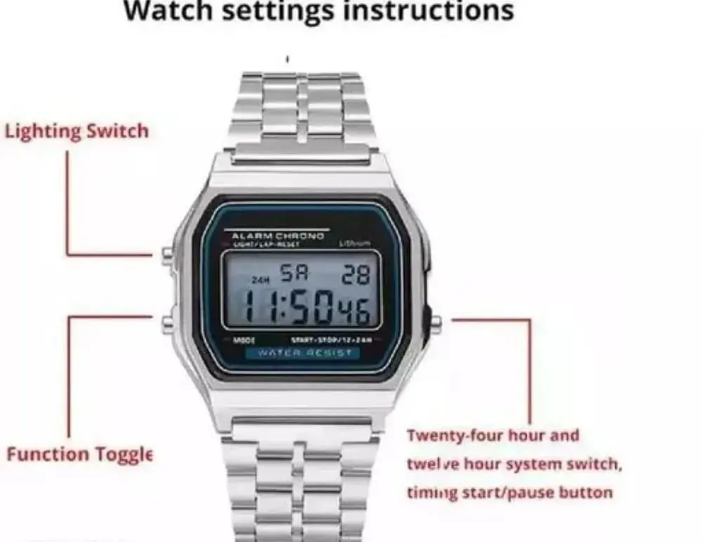 Stainless Steel Digital Display Watch For Men