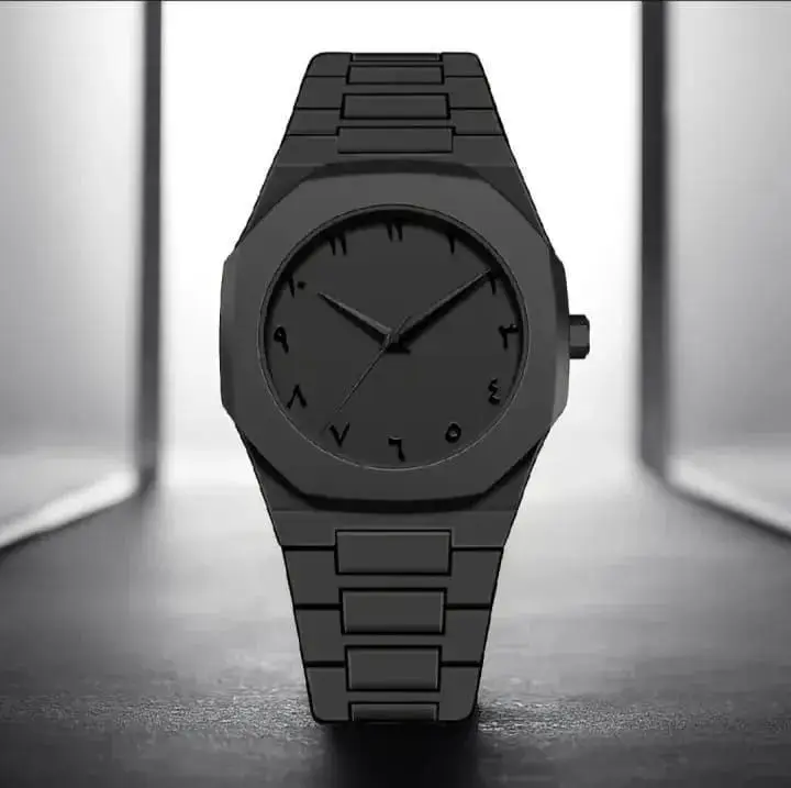 Men's Carbon Fiber Black Arabic Aura Watch