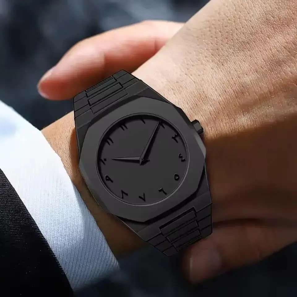 Men's Carbon Fiber Black Arabic Aura Watch