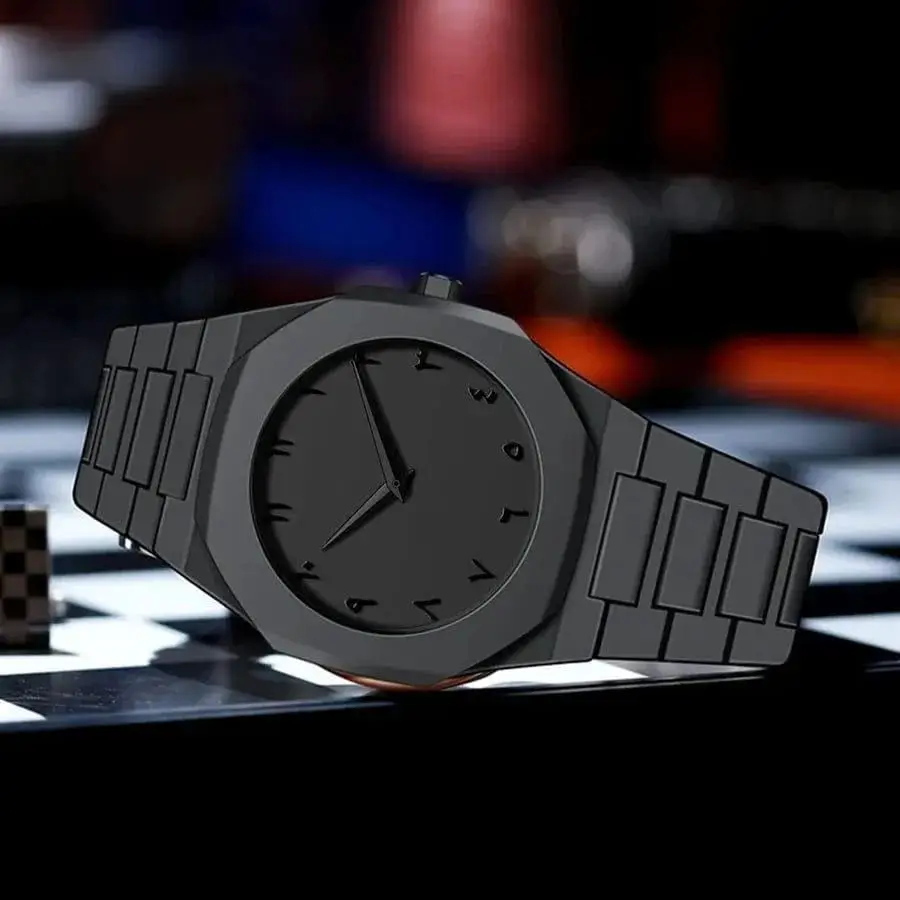 Men's Carbon Fiber Black Arabic Aura Watch
