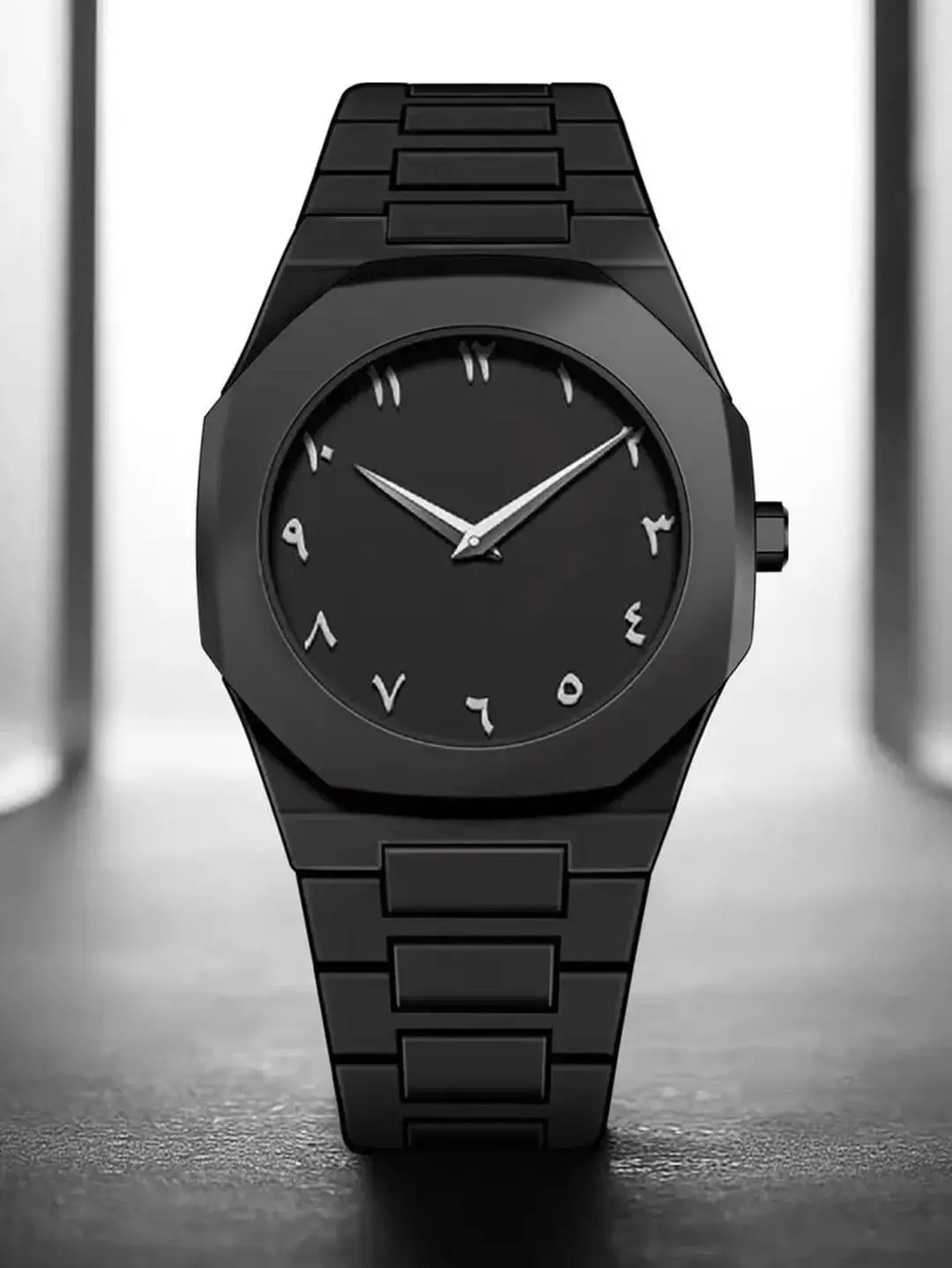 Men's Carbon Fiber Black Arabic Aura Watch (With White Numbers)