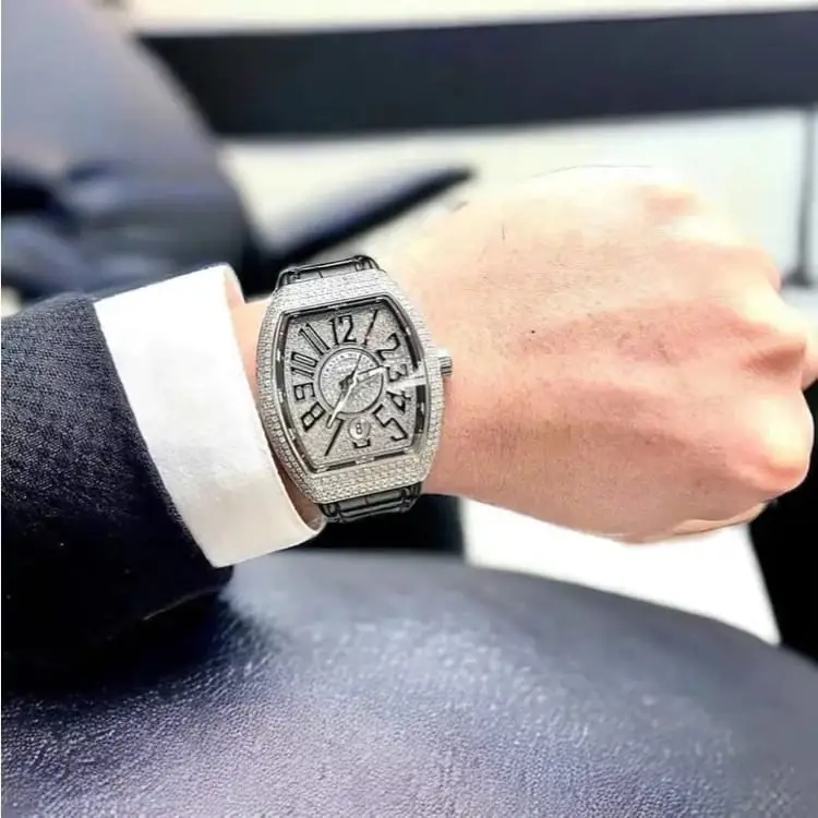 Diamond Stone Men's Luxury Fashion Watch, (Working Date & Premium Textured Strap)