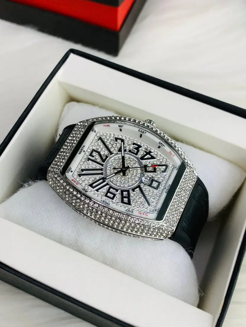 Diamond Stone Men's Luxury Fashion Watch, (Working Date & Premium Textured Strap)