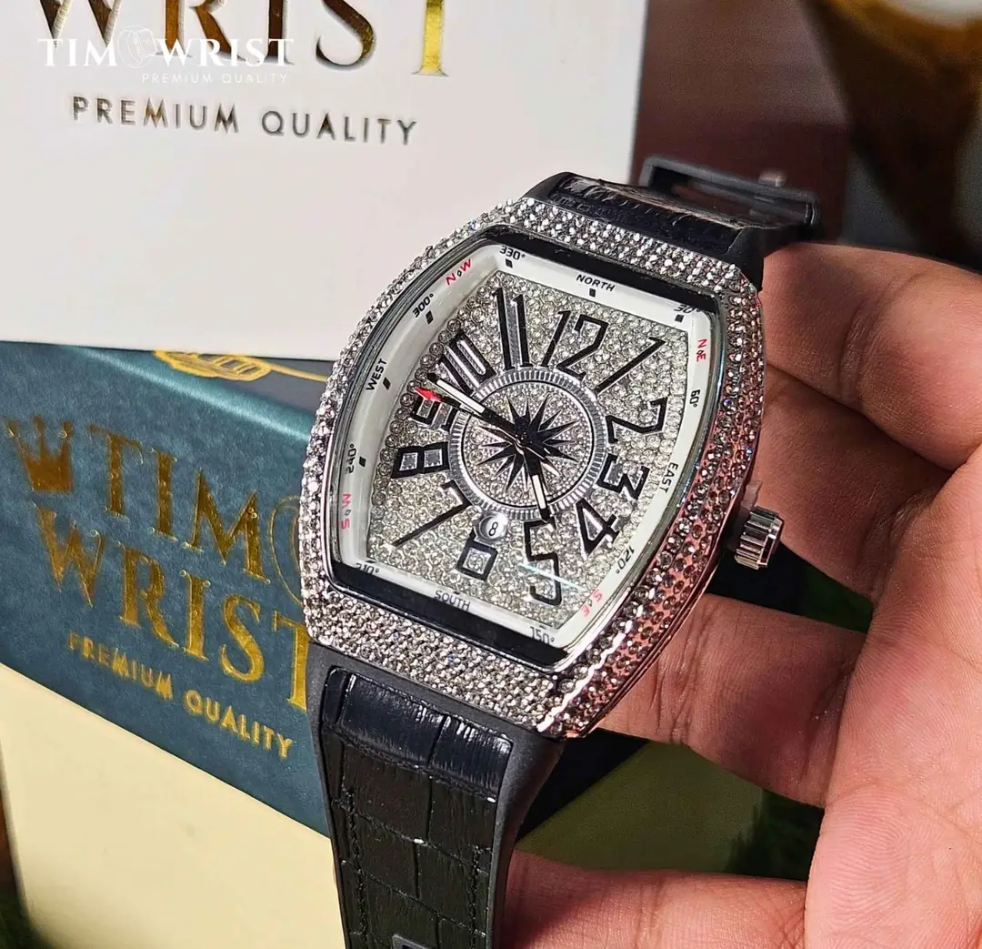 Diamond Stone Men's Luxury Fashion Watch, (Working Date & Premium Textured Strap)