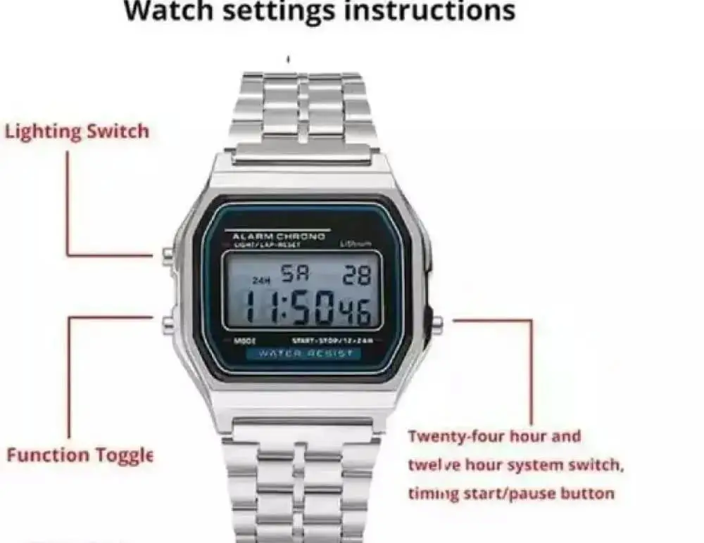 Stainless Steel Digital Display Watch For Men