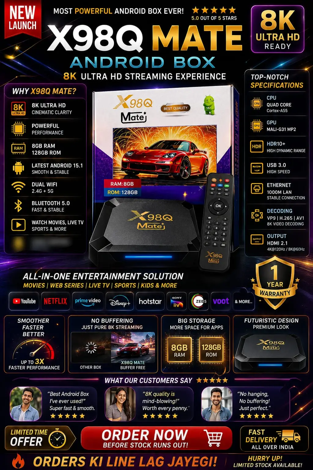 X98Q Android Box Smart TV BOX 8K Resolution HD