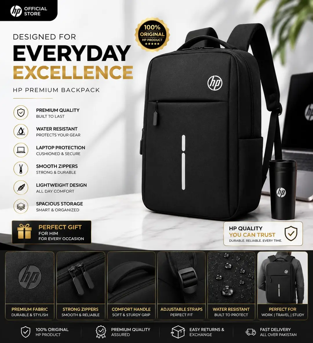 HP Durable Notebook Backpack With Secure Laptop Sleeve