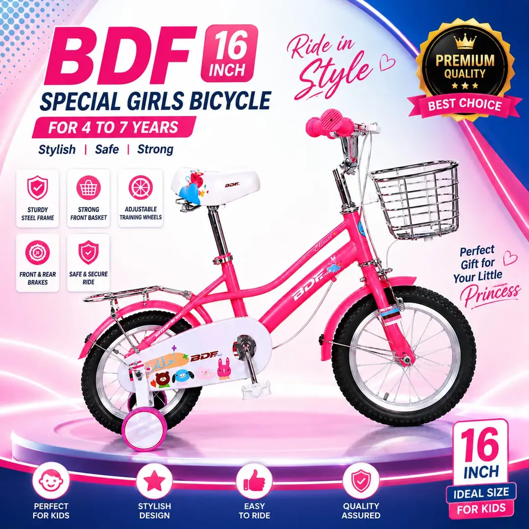 Strong 16 Size Light Pink Girlish Bicycle for Age 4-8 Year
