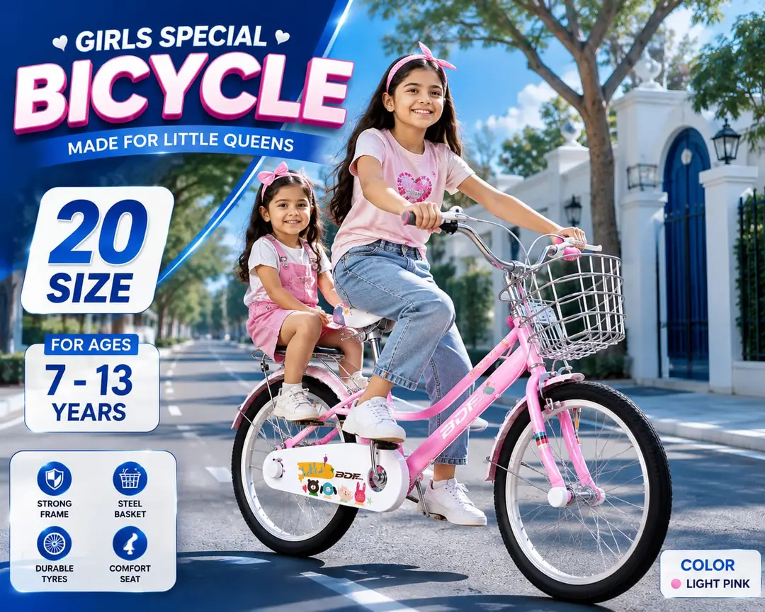 Cute Light Pink 20 Size Strong Bicycle for 7-12 Year Girls.