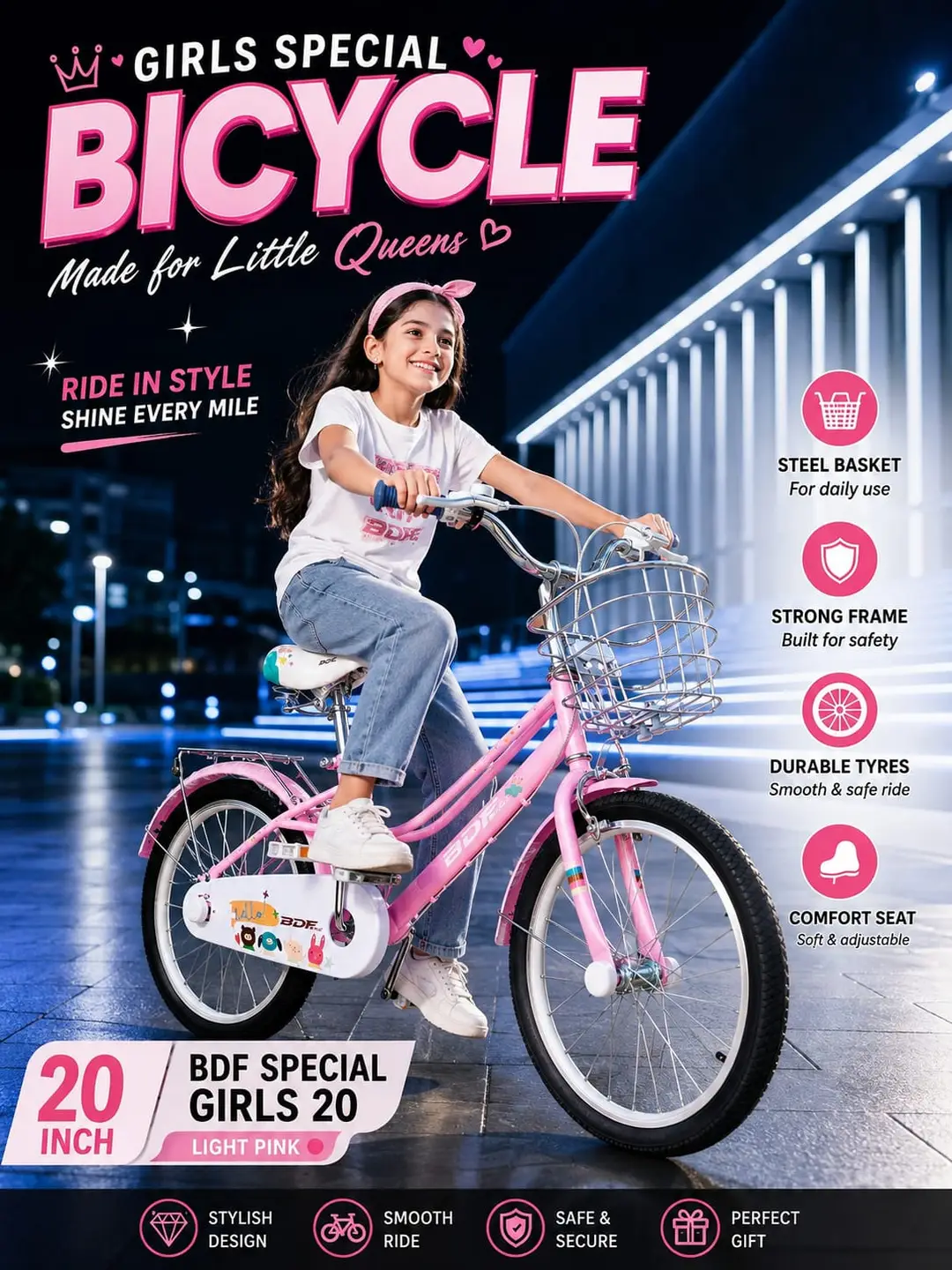 High Quality 20" Pink Bi-Cycle for Girls Age 7 to 12 Cycle