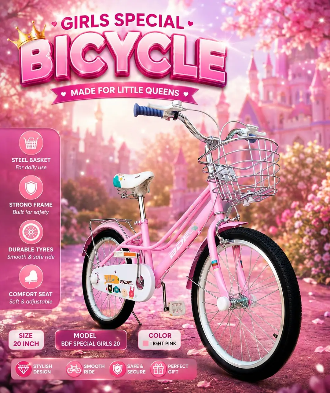 Strong 20 Size Light Pink Girl Bicycle Age 7-12 Year cycle